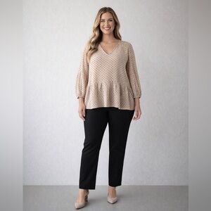 Maurices Beige Textured uǔPolka Dot Peplum Blouse | Size Large | Business Casual